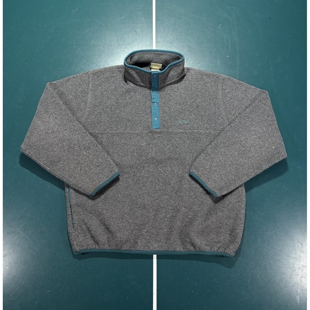 Vintage 90s LL Bean Snap Fleece Pullover Sweatshirt Men's M Gray Green Made USA